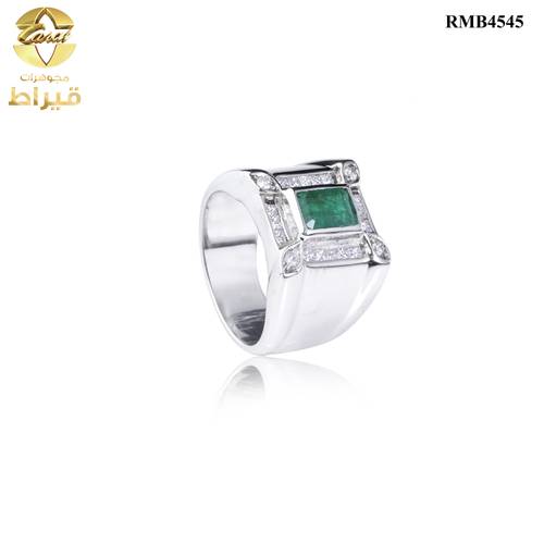خاتم فضة مع الماس و زمرد عيار 925