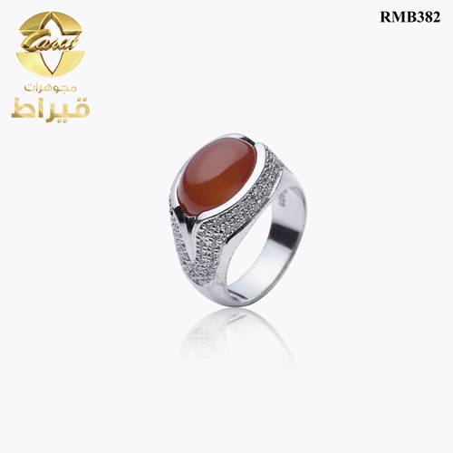 خاتم فضة مع الماس و عقيق عيار 925