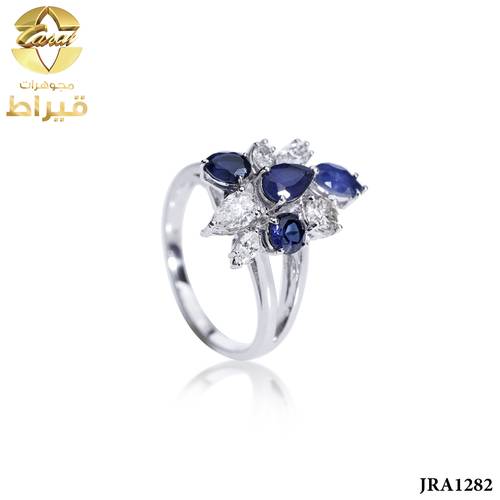 WOMEN'S 18K WHITE GOLD DIAMOND RING WITH SAPPHIRE