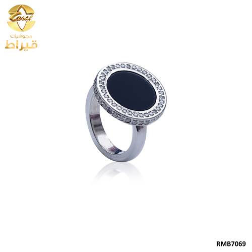 خاتم رجالي من فضة 925 مع اونيكس و موسانايت