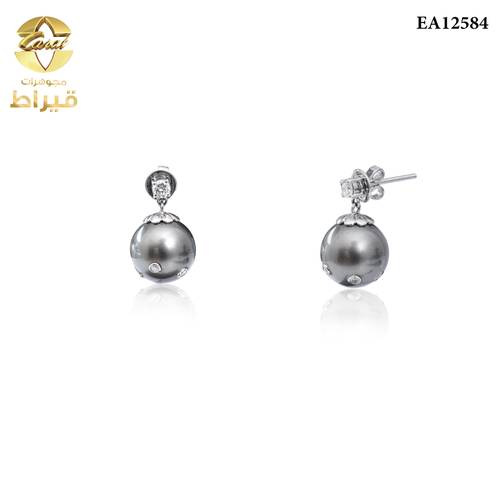 حلق ذهب ابيض مع الماس و لولو عيار 18