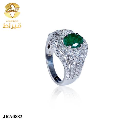  خاتم ذهب ابيض مع الماس و زمرد عيار 18