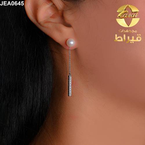 حلق ذهب ابيض مع الماس و لولوعيار 18