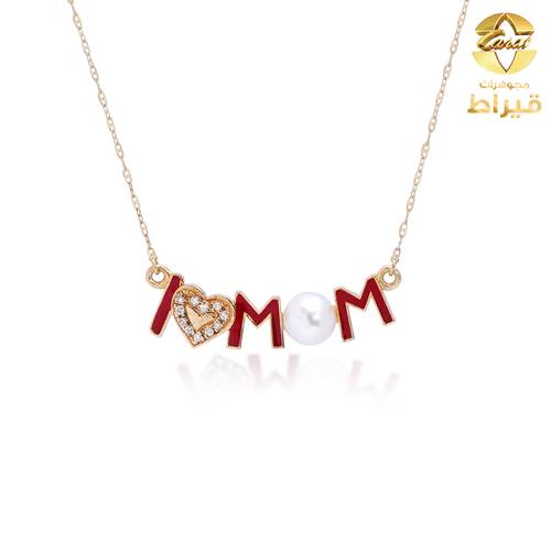 عقد ذهب مع الماس و لولو زراعي عيار 18