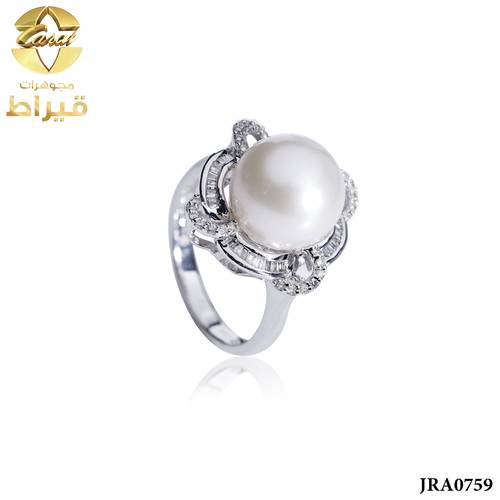 WOMEN'S 18K WHITE GOLD DIAMOND RING WITH PEARL