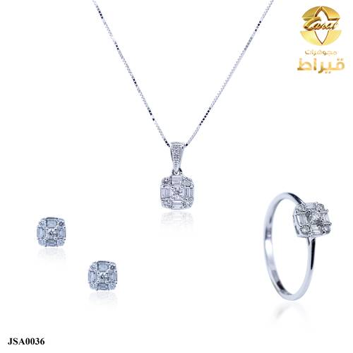 نصف طقم ذهب ابيض مع الماس عيار 18