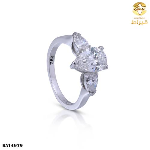 خاتم  ذهب ابيض مع الماس زراعي عيار 18