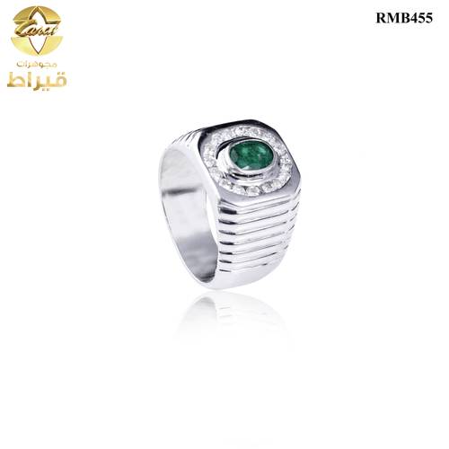 خاتم فضة مع الماس و زمرد عيار 925