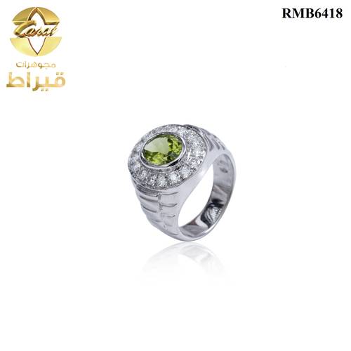 GENTS SILVER RING WITH MOISSONITE AND PERIDOT STONES