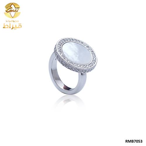 MEN'S RHODIUM PLATED SILVER 925 RING WITH SADAF AND MOISSONITE STONES
