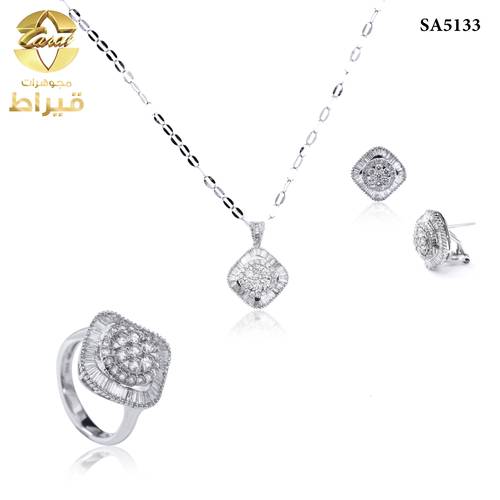  نصف طقم ذهب ابيض مع الماس