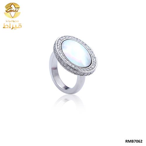  MEN'S RHODIUM PLATED SILVER 925 RING WITH SADAF AND MOISSONITE STONES