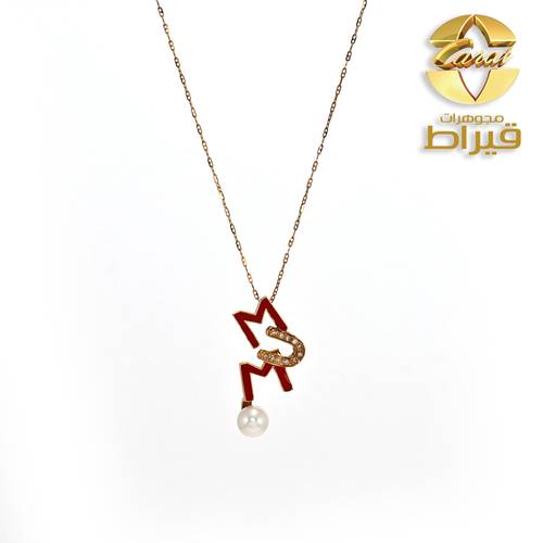 عقد ذهب مع الماس و لولو زراعي عيار 18