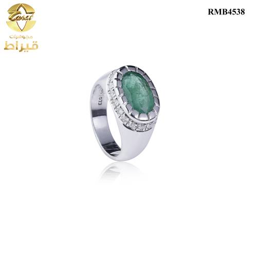 خاتم فضة مع الماس و زمرد عيار 925