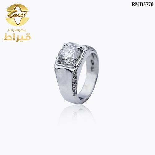  MEN'S SILVER RING WITH DIAMOND AND MOISSANITE STONE