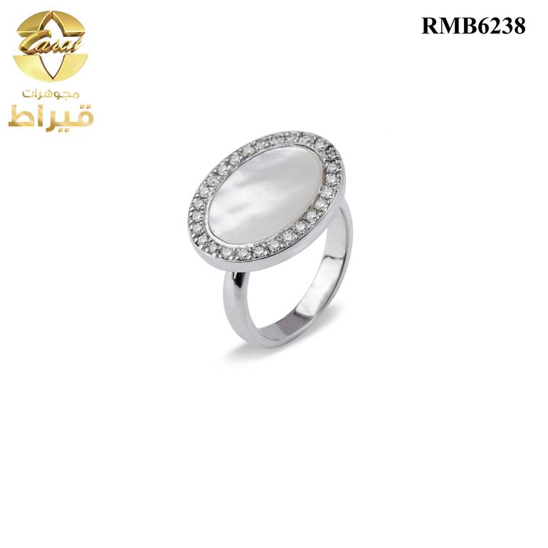 خاتم رجالي من فضة 925 مع صدف و موسانايت