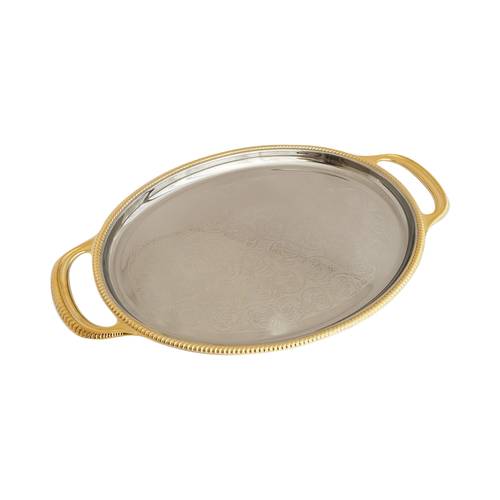 Serving Tray - Engraved Stainless Steel with Gold Edges