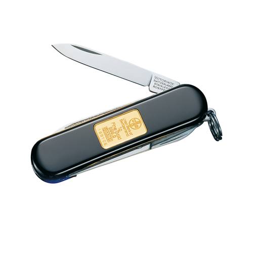 CLASSIC BLACK SWISS ARMY KNIFE WITH GOLD INGOT