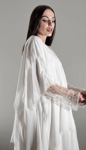 Layers chiffon abaya embroidered sleeves
