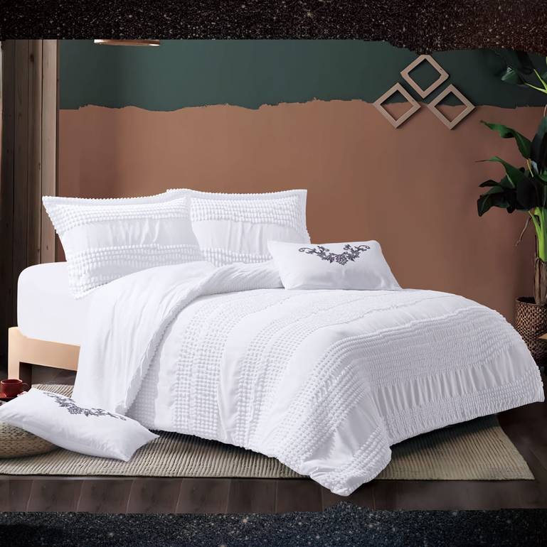 برليمو | مفرش سرير صيفي مفرد 4 قطع لون أبيض