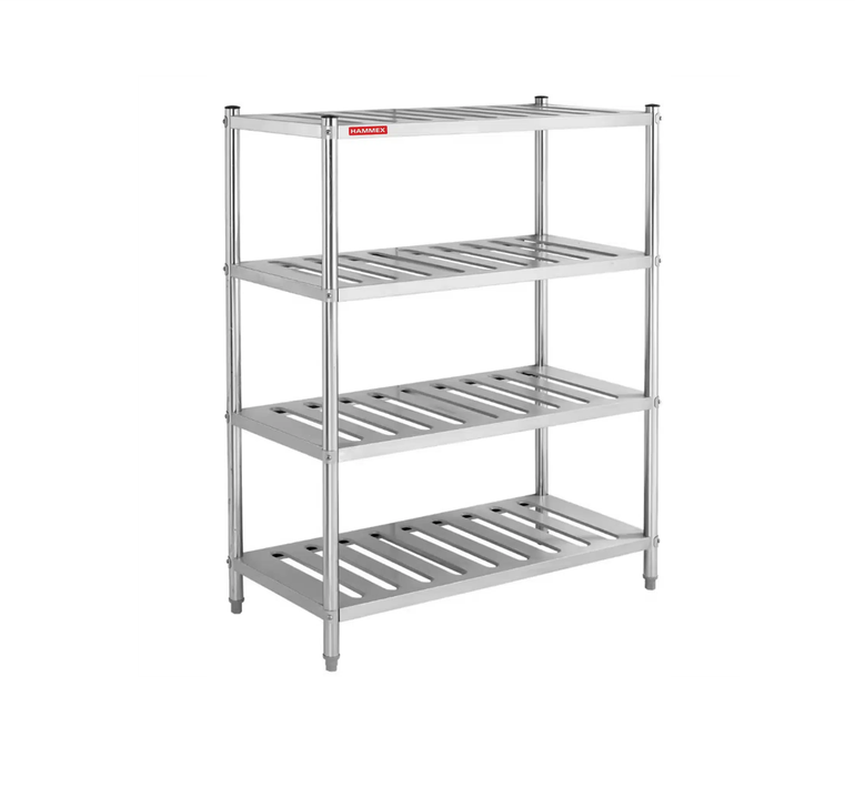 رف أرضي - استانلس ستيل - 4 طوابق - مفرغ (شرائح) - Hammex - احترافي  180L×50W×180H سم