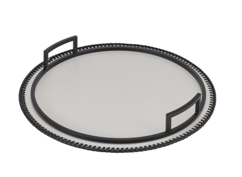 WHITE ROUND LEATHER TRAY