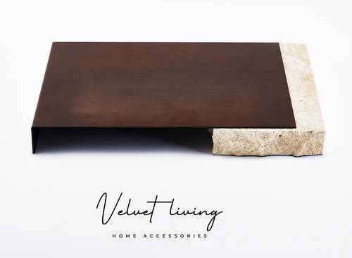 Bronzery Serving Tray with Stone Marble