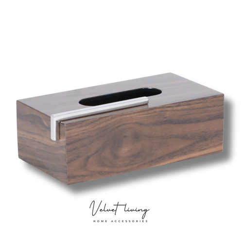 Wooden Tissue Box with Stainless Steel Accents