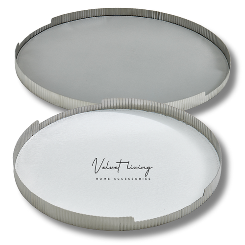 METAL ROUND TRAY WITH LEATHER BASE