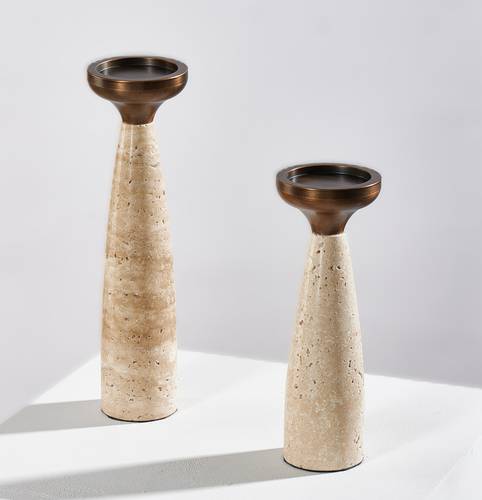 Luxury Travertine and Bronze Candle Holders