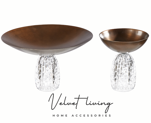 Elegant Copper Serving Bowl with Carved Acrylic Base