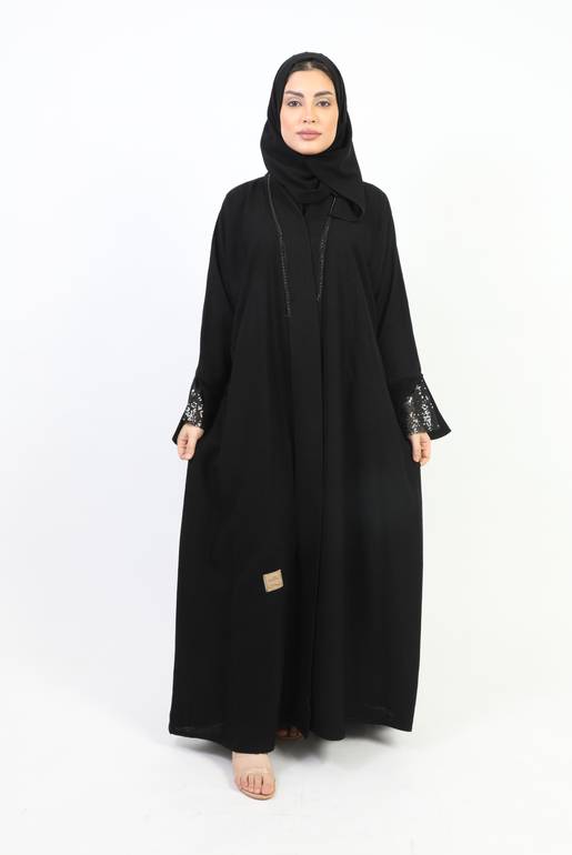 عباية كلاسيك لف مزينة بدانتيل على الأكمام