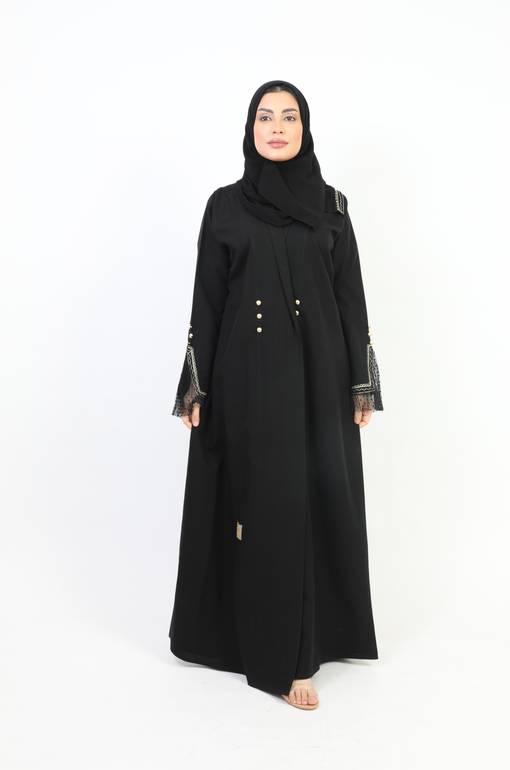عباية كلاسيك مزينة بدانتيل على الأكمام