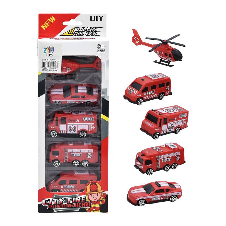 5-Piece Fire Engine Kit With Helicopter - Cars