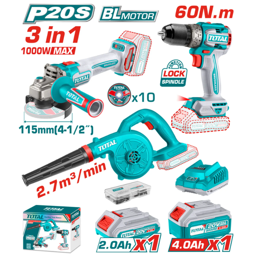 مجموعة عدة بطارية 20V 3-IN-1 توتال