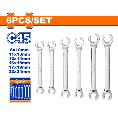 6 Pcs Flare nut open ring wrench set