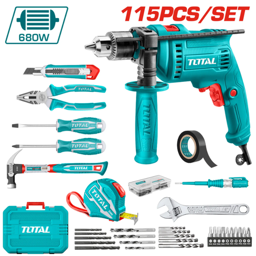 طقم دريل مع عدة شنطة 680W 115PCS/SET توتال 