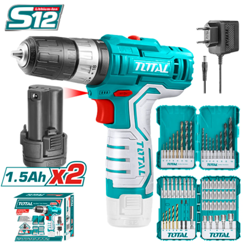 مجموعة دريل بطارية رجاج مع طقم ريش 12V توتال