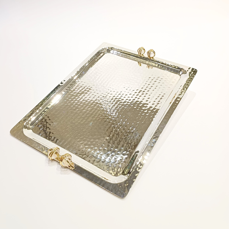 Silver Tray w/ White Stone 44cmx30cm