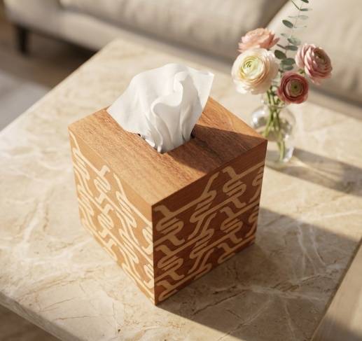 Letters Wood Tissue Box حرف ح