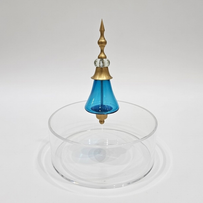علبة ضيافه بمسكه مصنوعه بفن الزجاج المنفوخ  لون تركواز قطر 20 cm