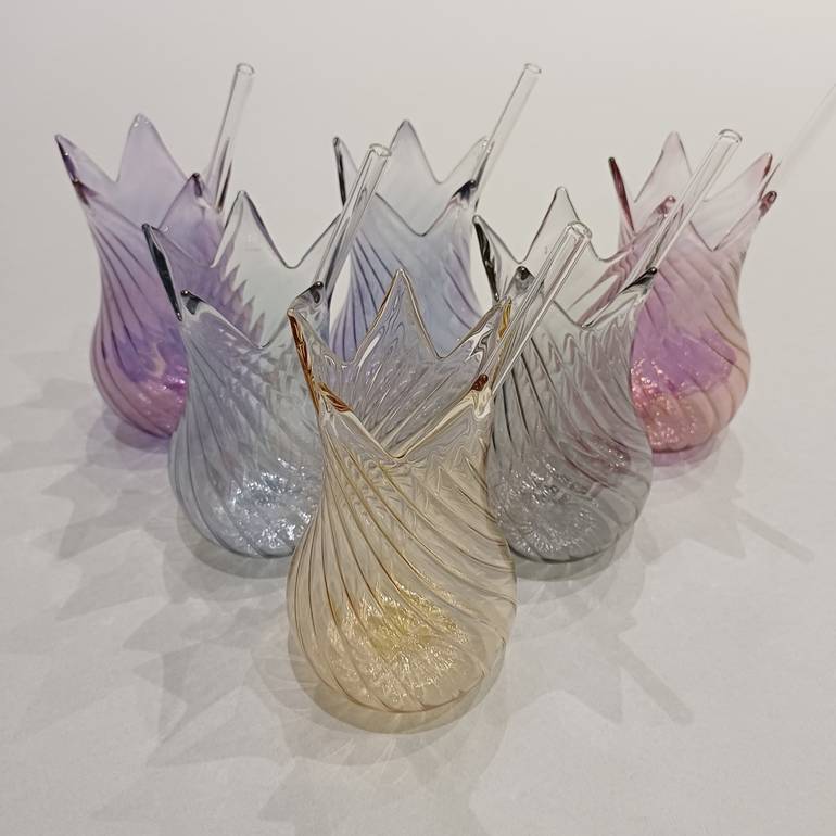Tulip blown  crystal glass mix colore