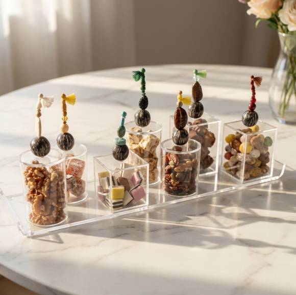 SBJ LONG PLEXI TRAY W/ 7 SMALL BOXES (ATTACHED)