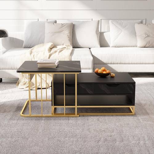 طقم طاولات بسطح بديل رخام  Black style