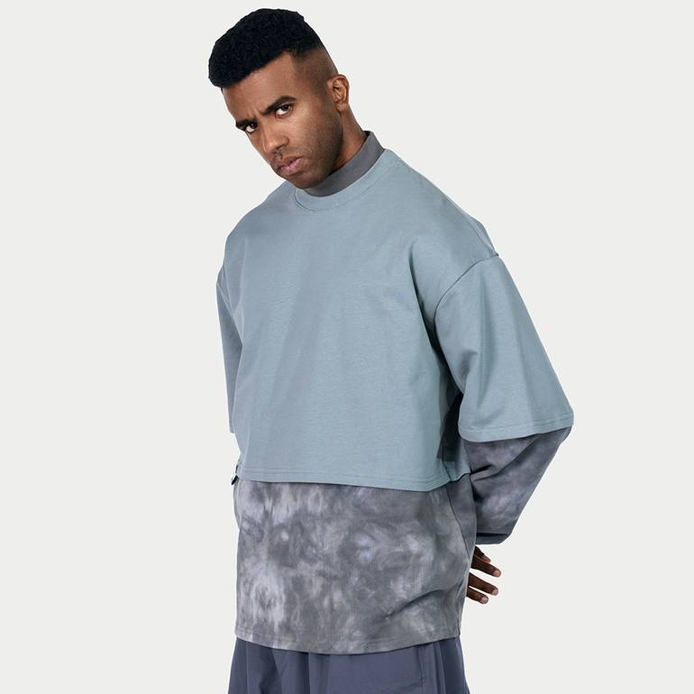 Oversized High-neck Sweatshirt in Grey tie dye with double layer