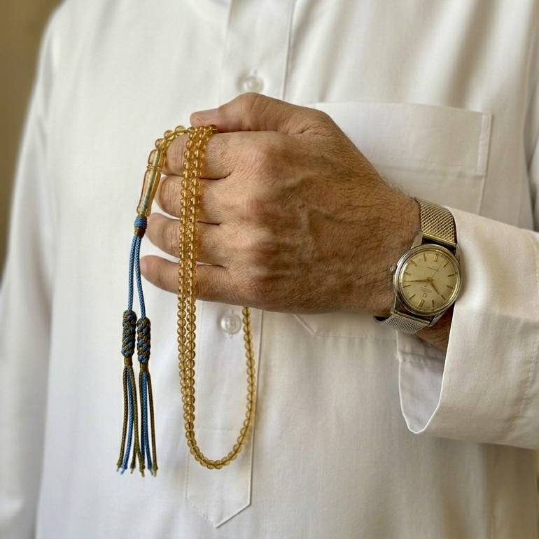 مسباح سندلس شبيه الكهرب عسلي صافي - كركوشة أنيقة باللون السماوي والذهبي