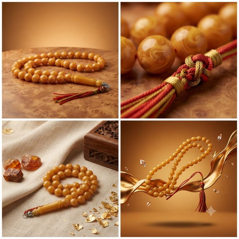 مسباح بكلايت شبيه الكهرمان تفصال احمر مع ذهبي