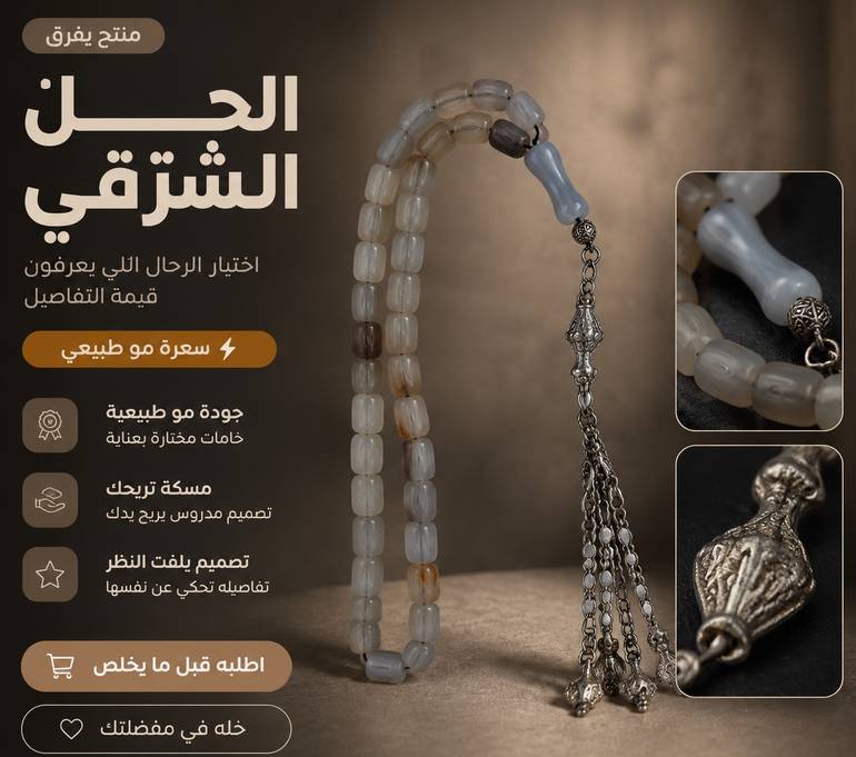 مسبحة عقيق يمني طبيعي صغير 