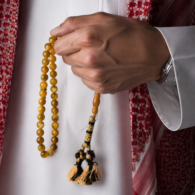مسباح معجون كهرمان اصفر شفاف كركوشة ملكي تفصال