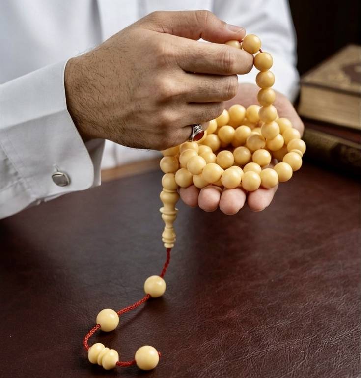 سبحة الضومنة الصفراء | خرز مدور تمليكة | مسباح الفخامة والوجاهة اليومية